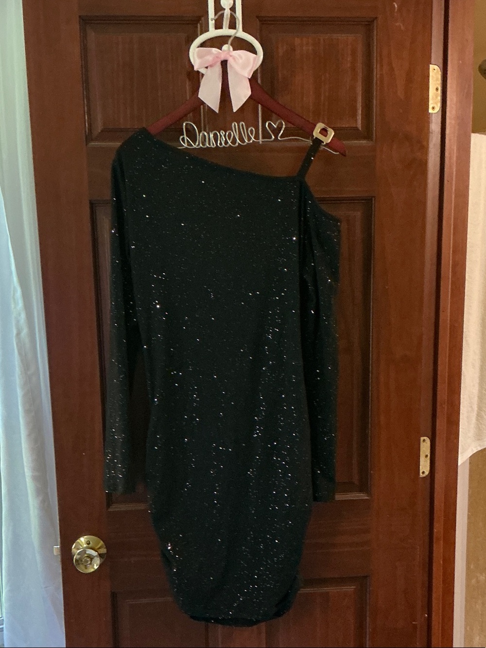 One-Shoulder Black Sparkle Mini Dress